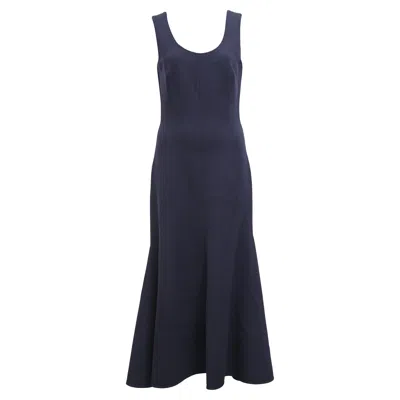 Stella Mccartney Flared Midi Dress In Navy Blue Viscose