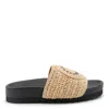 Stella Mccartney Raffia Woven Strap Flat Sole Slippers In Natural/black