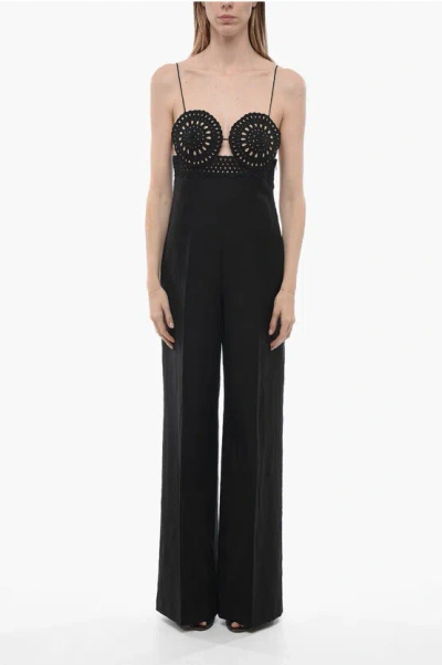 STELLA MCCARTNEY FLAX BLEND JUMPSUIT WITH BRODARIE ANGLAISE DETAIL