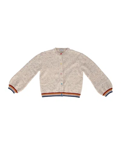 Stella Mccartney Kids' Flecked-knit Striped-trim Cardigan In Neutral