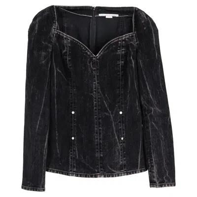 Stella Mccartney Flocked Velvet Blouse In Black Denim