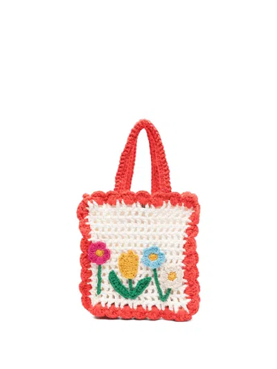Stella Mccartney Floral-appliqué Crochet Bag In White