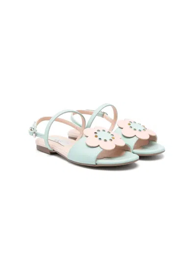 Stella Mccartney Kids' Floral-appliqué Faux-leather Sandals In Green