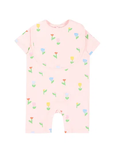 Stella Mccartney Babies' Floral Bib And Romper Set In Pink