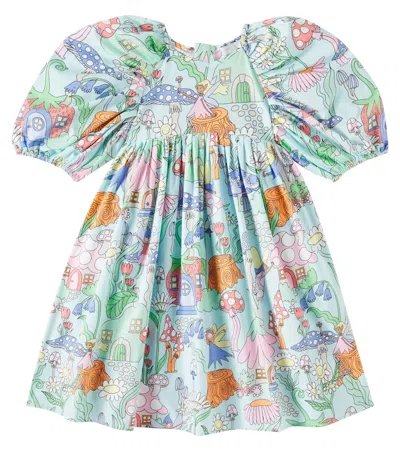 Stella Mccartney Kids' Floral Cotton Dress In Blau