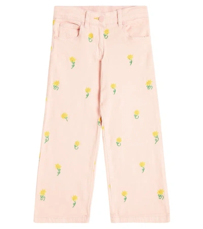 Stella Mccartney Kids' Floral Cotton Trousers In Pink
