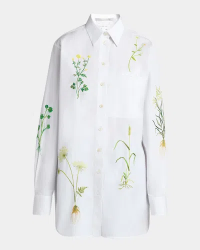 Stella Mccartney Womens Pure White Embroidered Welt-pocket Cotton-poplin Shirt