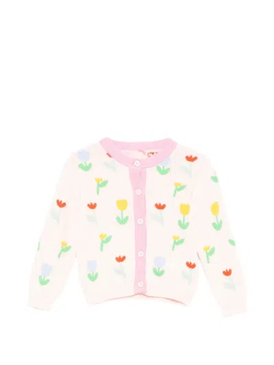 Stella Mccartney Babies' Floral-embroidered Cardigan In Neutral