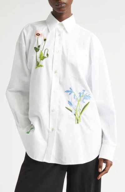 Stella Mccartney Floral Embroidered Cotton Oxford Button-up Shirt In White