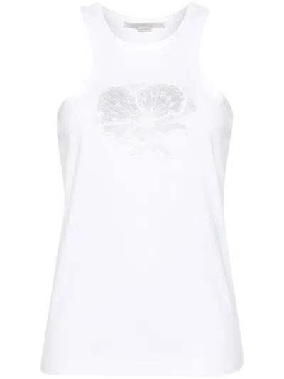 Stella Mccartney Floral-embroidered Cotton Tank Top In Weiss