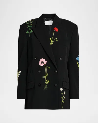 Stella Mccartney Floral Embroidered Double-breasted Boyfriend Blazer In Black