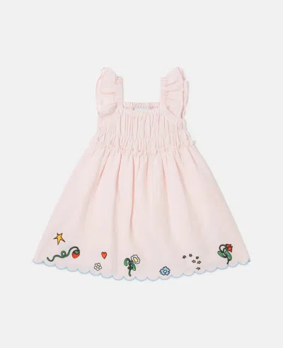 Stella Mccartney Floral Embroidered Linen-blend Dress In Pink