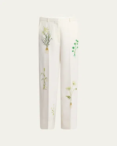 Stella Mccartney Floral Embroidered Loose Wool Pants In Cream