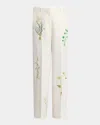 Stella Mccartney Floral Embroidered Loose Wool Pants In Cream