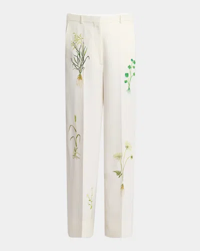 STELLA MCCARTNEY FLORAL EMBROIDERED LOOSE WOOL PANTS