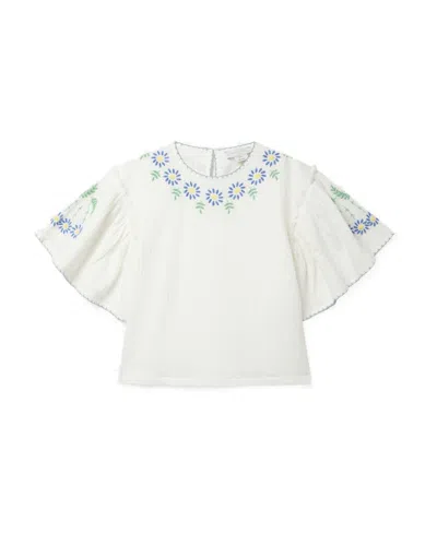 Stella Mccartney Floral-embroidered Muslin Blouse In White
