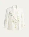 Stella Mccartney Floral Embroidered Oversized Double Breasted Wool Blazer In Cream