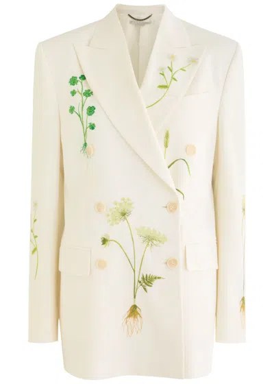 Stella Mccartney Floral-embroidered Stretch-wool Blazer In Cream