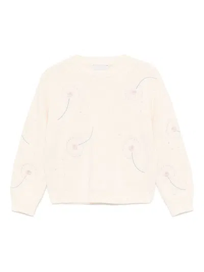 Stella Mccartney Kids' Floral Embroidered Sweater In Neutrals
