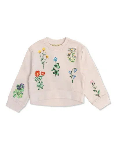 Stella Mccartney Kids' Floral-embroidered Sweatshirt In Neutrals