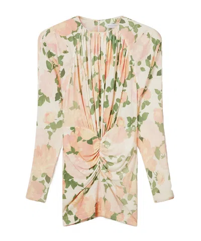 Stella Mccartney Gathered Floral-print Jersey Mini Dress In Multi