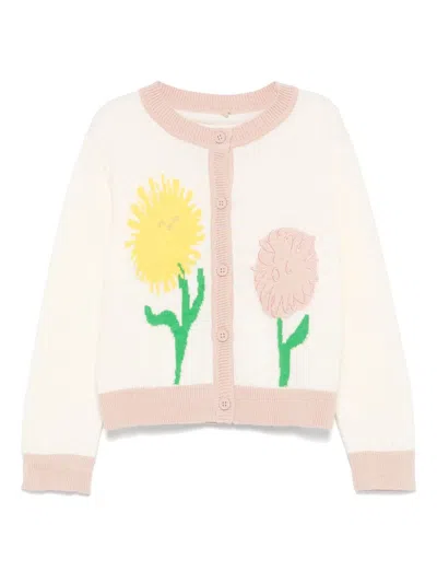 Stella Mccartney Babies' Floral-jacquard Cardigan In Neutrals