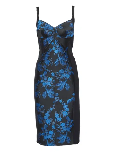 Pre-owned Stella Mccartney Floral-jacquard Paneled Bustier Midi Dress