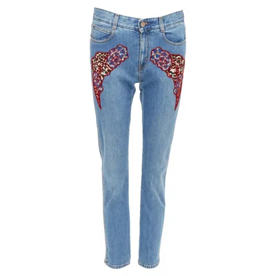 Stella Mccartney Floral Leopard Applique Patch Jeans In Blue
