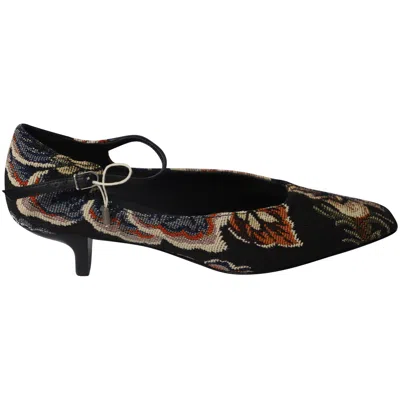 Stella Mccartney Floral Mary Jane Pumps In Black Canvas In Multi
