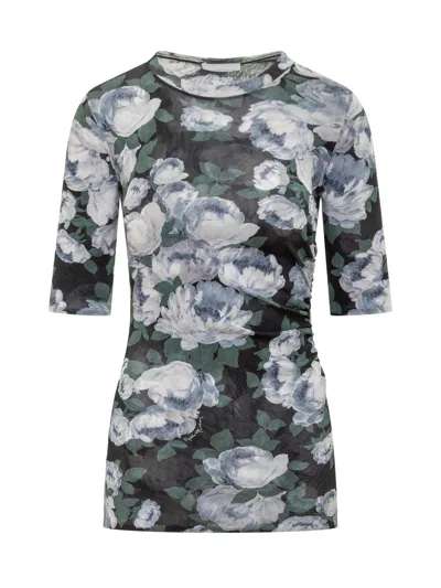 Stella Mccartney Crew Neck Stretch-mesh Top With Three-quarter Sleeves - Size S In Multi