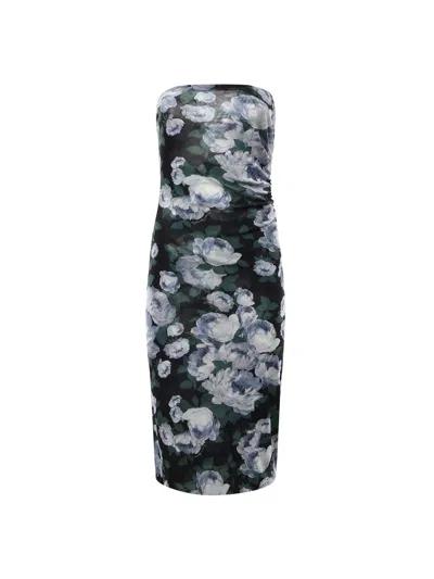 Stella Mccartney Floral Mesh Dress With Ruffles In Metallic