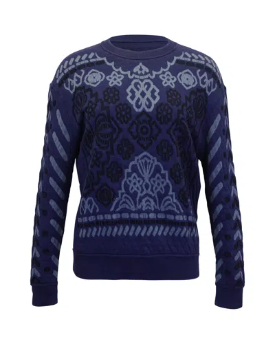 Stella Mccartney Floral Motif Sweater In Blue Cotton Knit
