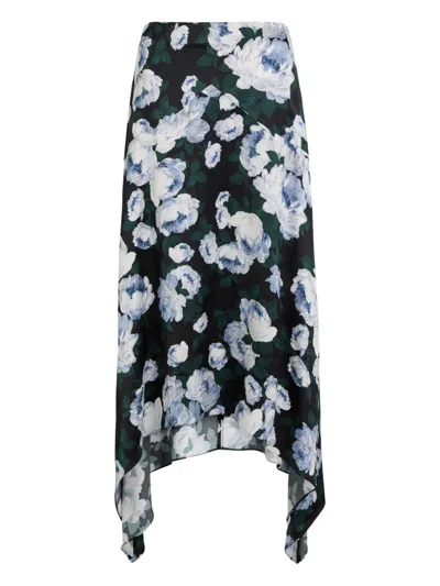 Stella Mccartney Floral-pattern Asymmetrical Skirt In Black