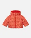 Stella Mccartney Floral Pattern Hooded Puffer Coat In Red And White