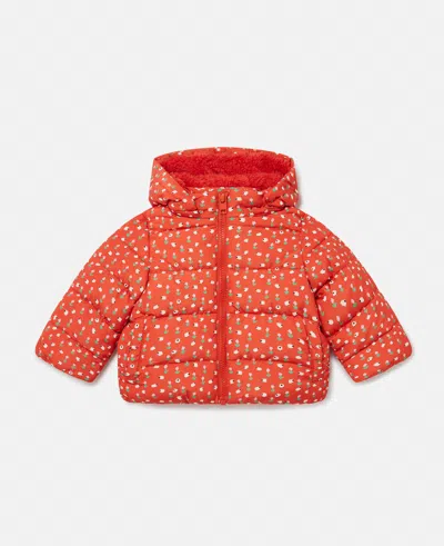Stella Mccartney Floral Pattern Hooded Puffer Coat In Red And White