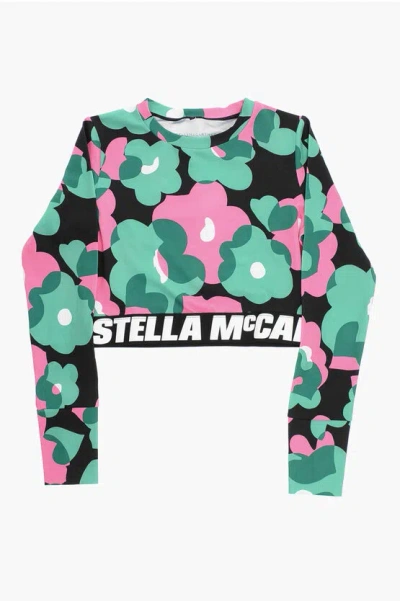 Stella Mccartney Floral Patterned Crop Top In Black