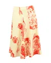 Stella Mccartney Floral Print A-line Midi Skirt In White Silk In White