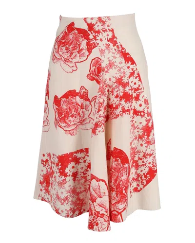 Stella Mccartney Floral Print A-line Skirt In Cream Silk In White