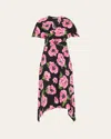 Stella Mccartney Floral-print Midi Dress In Pink Black