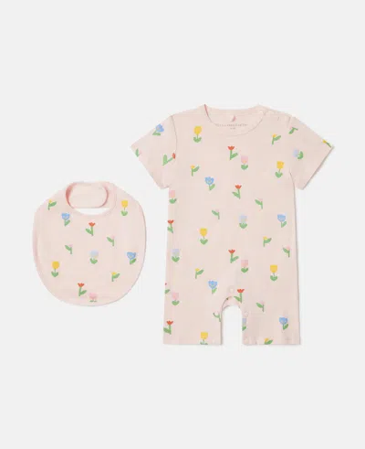 Stella Mccartney Floral Print Bib And Romper Set In Pink