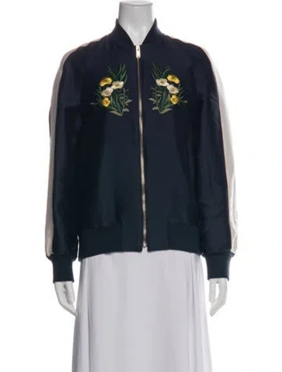 Pre-owned Stella Mccartney Floral Print Bomber Jacket In Blue