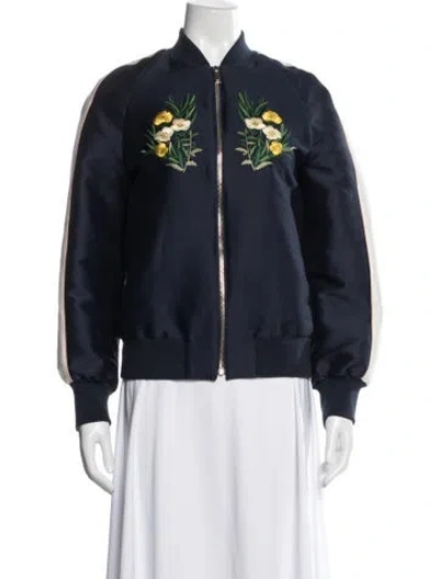 Pre-owned Stella Mccartney Floral Print Bomber Jacket In Blue