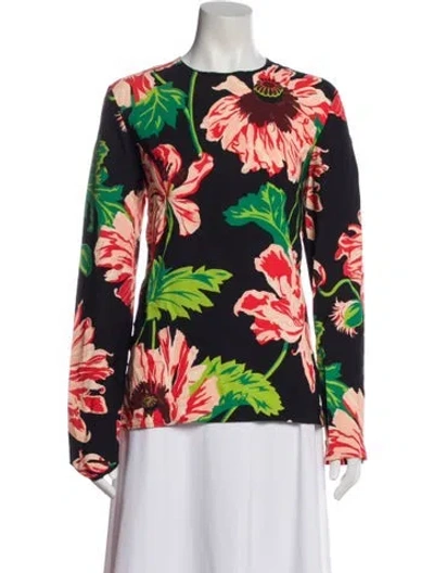 Pre-owned Stella Mccartney Floral Print Crew Neck Top In Black