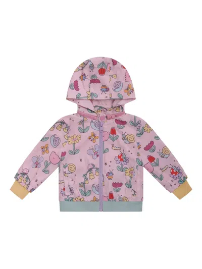 Stella Mccartney Babies' Floral-print Hooded Rain Jacket In Pink