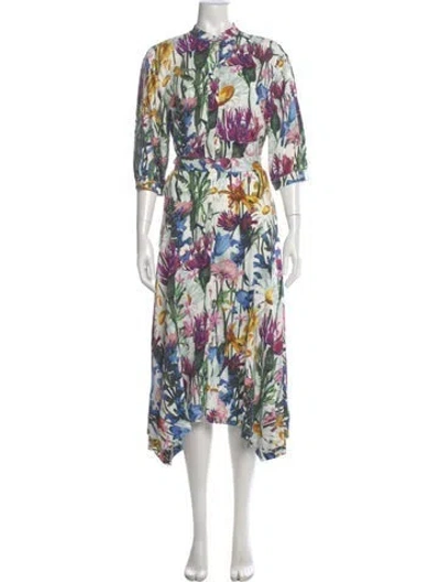 Pre-owned Stella Mccartney Floral Print Long Dress In White