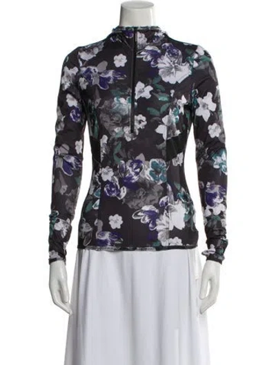 Pre-owned Stella Mccartney Floral Print Mock Neck Top In Black