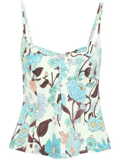 Stella Mccartney Floral-print Cropped Top In Green
