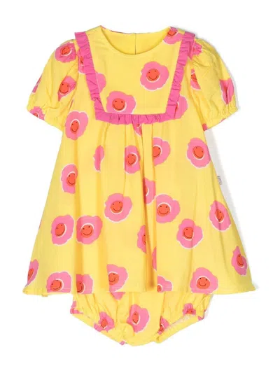 Stella Mccartney Babies' Floral-print Puff-sleeve Dress In Yellow