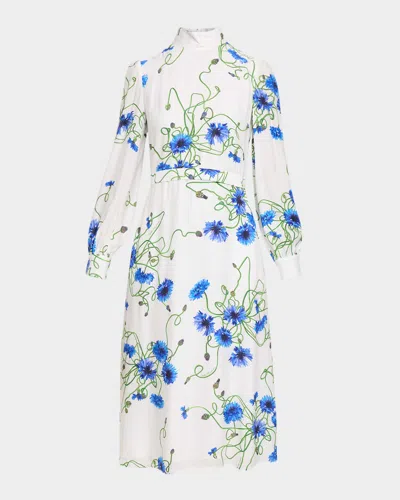 Stella Mccartney Cornflower Floral Print Long Sleeve Crepe Midi Dress In Multi