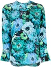 Stella Mccartney Floral-print Long-sleeve Silk Blouse In Blue